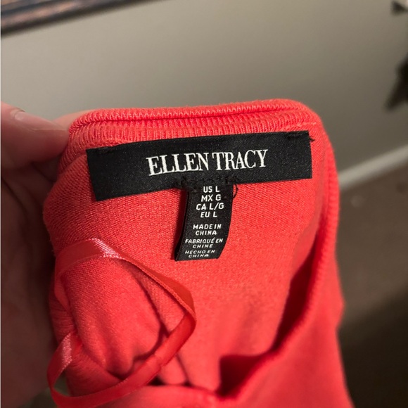 Ellen Tracy Cardigan Sweater Red 3/4 Sleeves Ribbed Neck And Hem Line - Picture 3 of 4